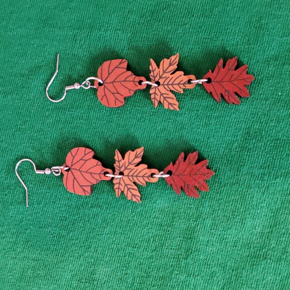 Wooden Double-Sided Fall Leaves Pierced Earrings
